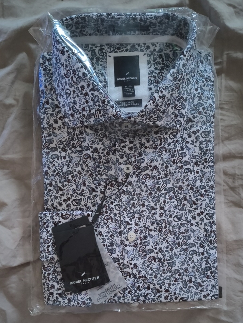 Daniel Hechter White Shirt with Black Paisley Print - Modern Fit